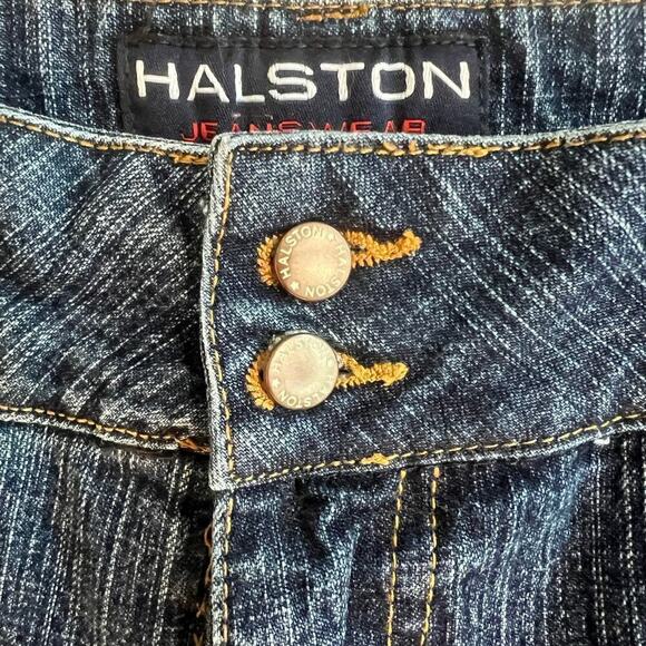 Halston Dark Wash Straight Leg Trouser Jeans PT1437 Size 10 Double Button - Picture 5 of 9